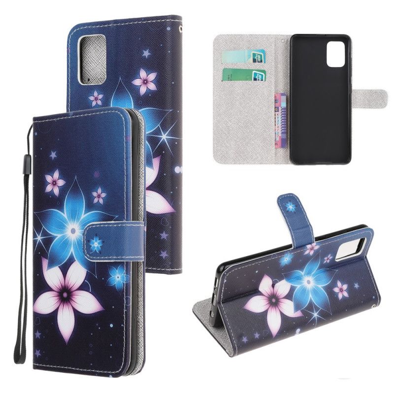 Housse Samsung Galaxy M51 Fleurs Lunaires À Lanière