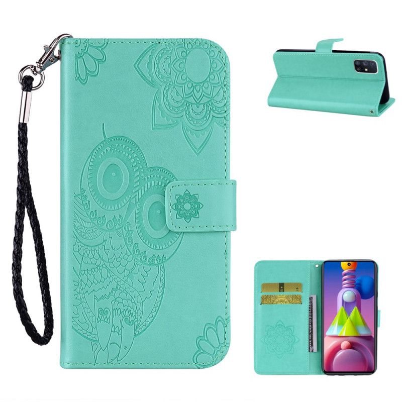 Housse Samsung Galaxy M51 Hibou Mandala Et Lanière