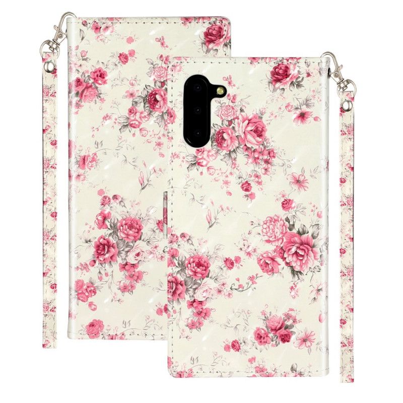 Housse Samsung Galaxy Note 10 Fleurs Light Spots À Lanière