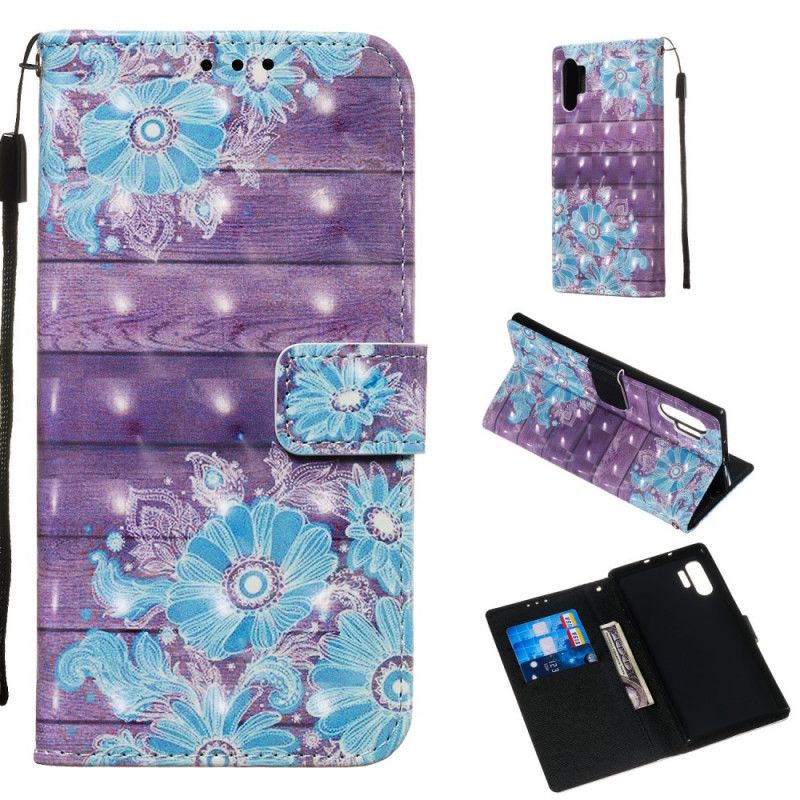 Housse Samsung Galaxy Note 10 Plus Fleurs Bleues À Lanière