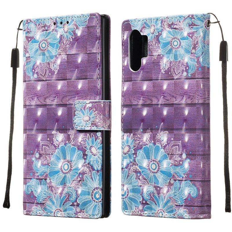 Housse Samsung Galaxy Note 10 Plus Fleurs Bleues À Lanière