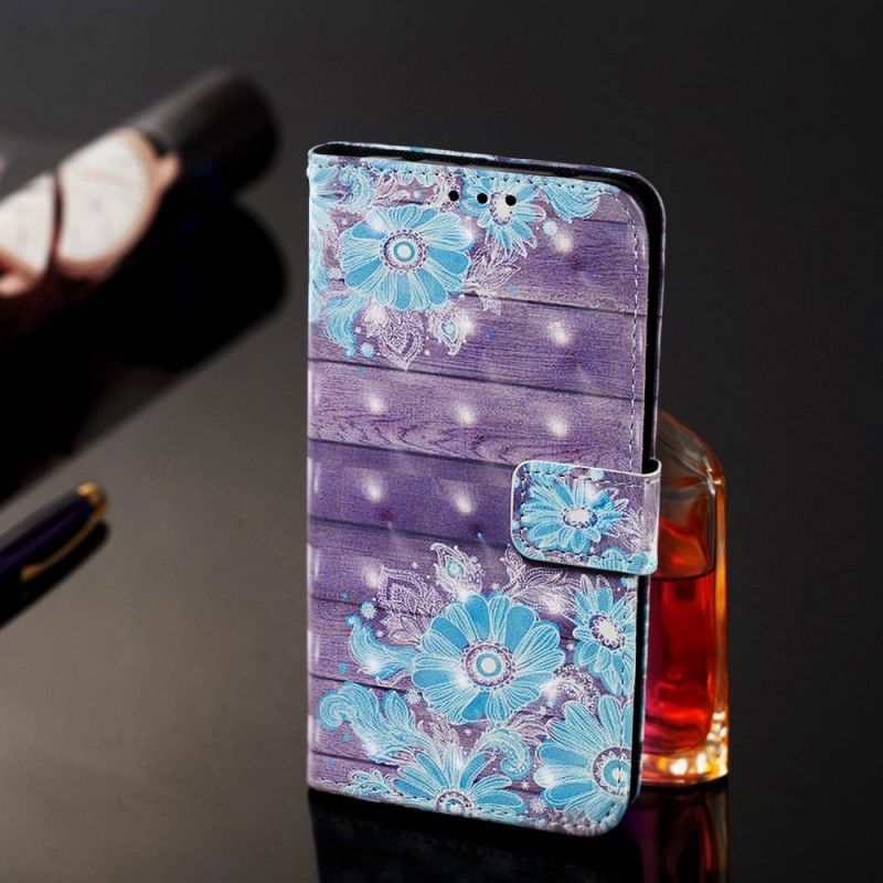 Housse Samsung Galaxy Note 10 Plus Fleurs Bleues À Lanière