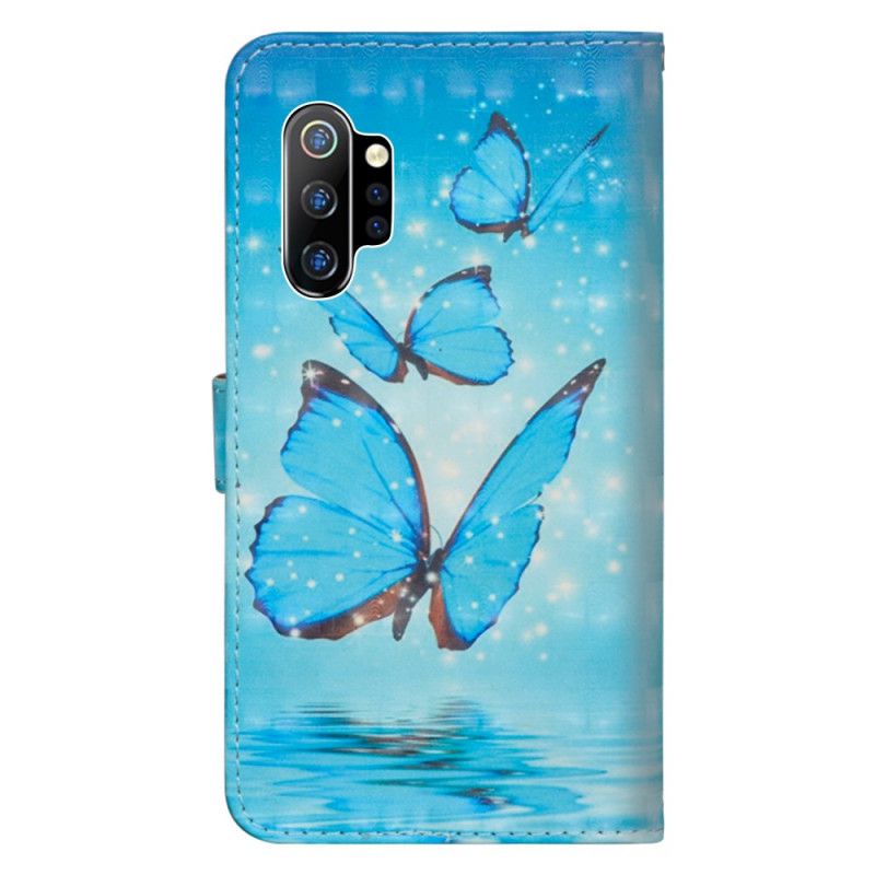 Étui Housse Samsung Galaxy Note 10 Plus Papillons Bleus Volants