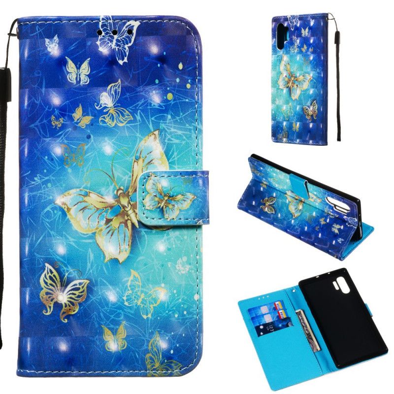 Housse Samsung Galaxy Note 10 Plus Papillons Dorés À Lanière