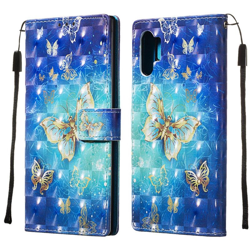 Housse Samsung Galaxy Note 10 Plus Papillons Dorés À Lanière