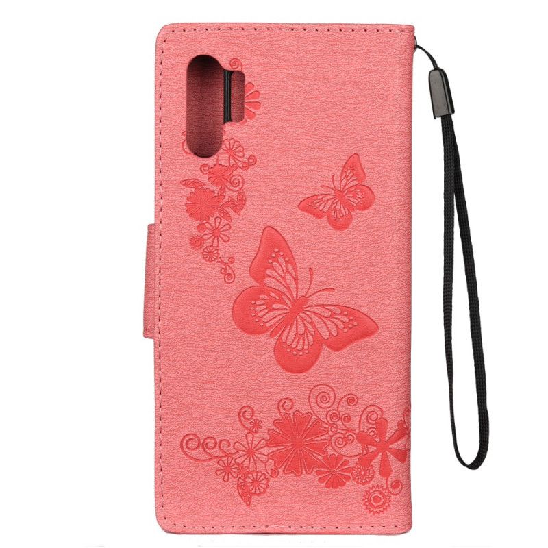 Housse Samsung Galaxy Note 10 Plus Papillons Et Floralies À Lanière