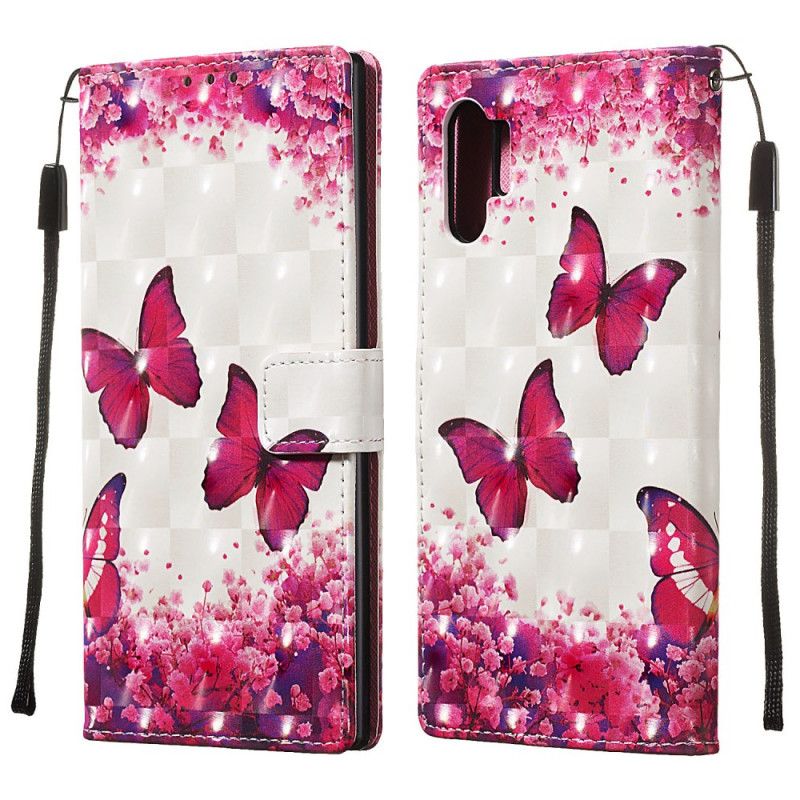 Housse Samsung Galaxy Note 10 Plus Papillons Rouges À Lanière