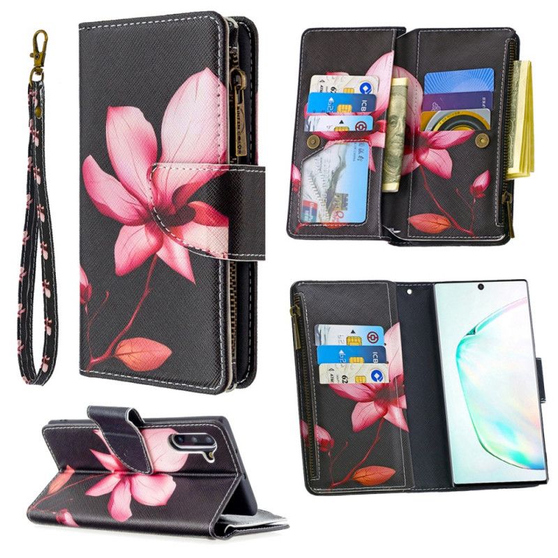 Housse Samsung Galaxy Note 10 Poche Zippée Fleur