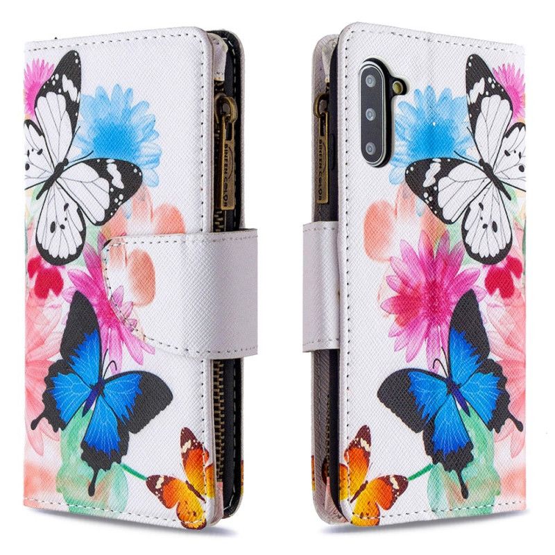Étui Housse Samsung Galaxy Note 10 Poche Zippée Papillons