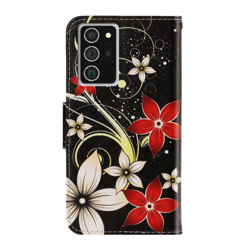 Housse Samsung Galaxy Note 20 Fleurs Colorées À Lanière