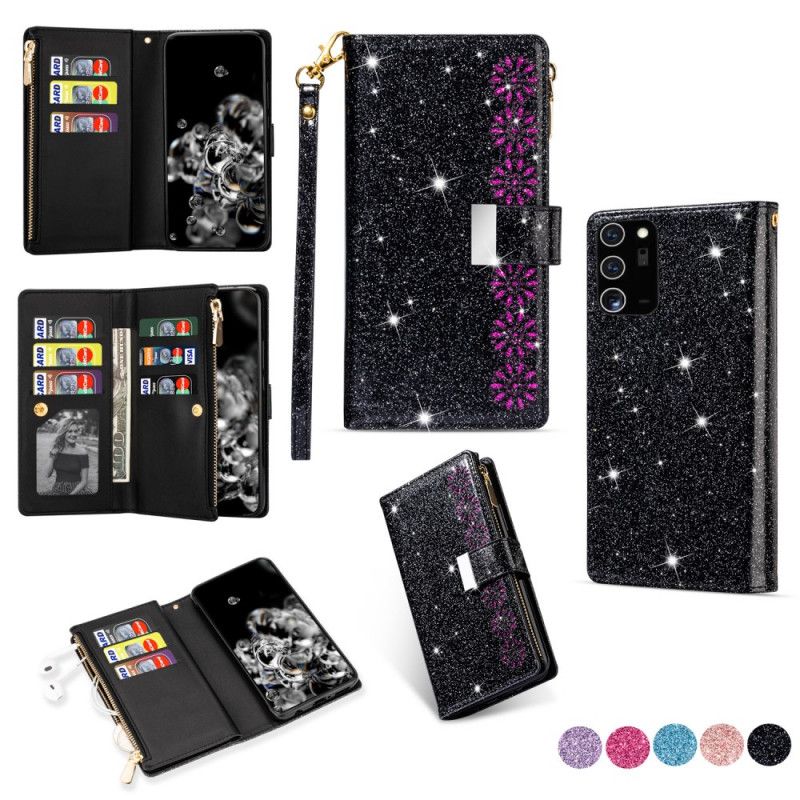 Housse Samsung Galaxy Note 20 Paillettes Portefeuille Zip