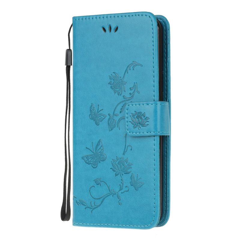 Housse Samsung Galaxy Note 20 Papillons Et Fleurs À Lanière