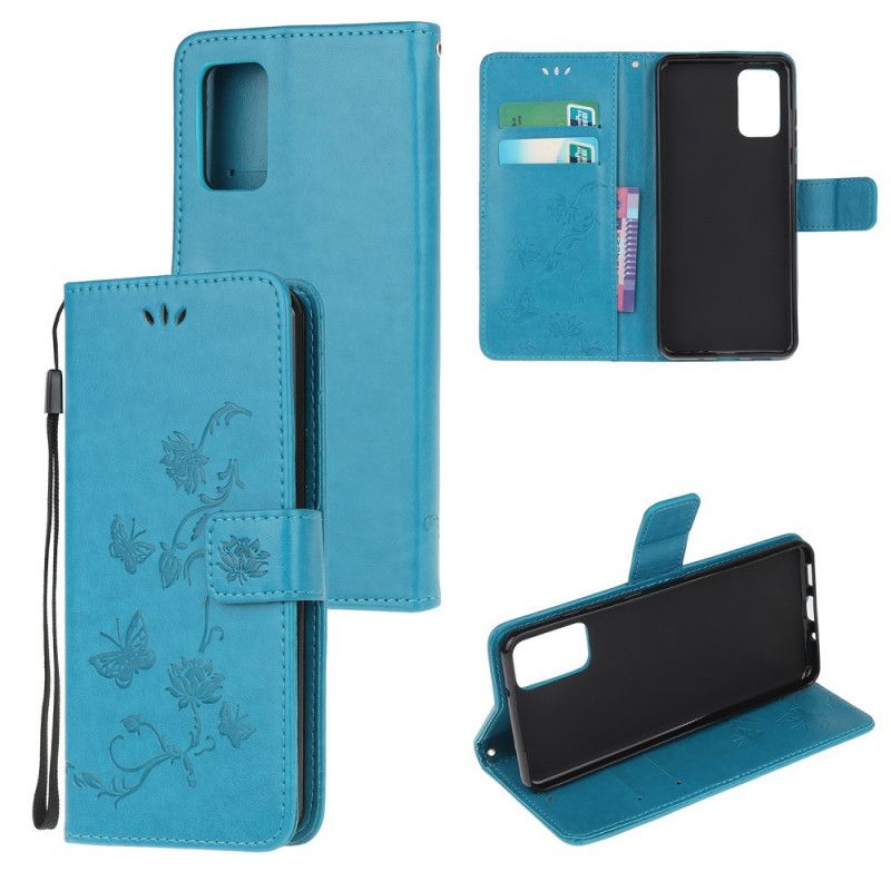 Housse Samsung Galaxy Note 20 Papillons Et Fleurs À Lanière