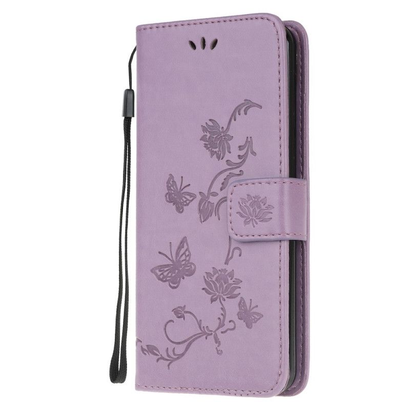 Housse Samsung Galaxy Note 20 Papillons Et Fleurs À Lanière