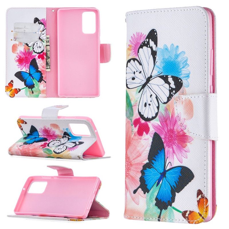 Housse Samsung Galaxy Note 20 Papillons Et Fleurs Peints