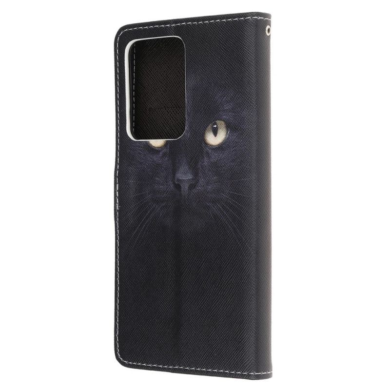 Housse Samsung Galaxy Note 20 Ultra Yeux De Chat Noir À Lanière