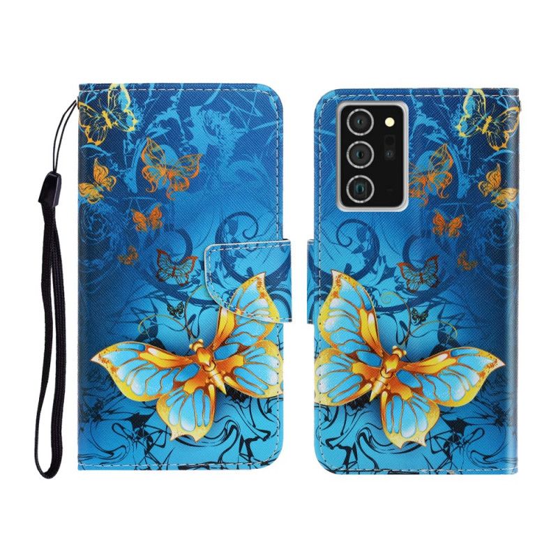 Housse Samsung Galaxy Note 20 Variations Papillons À Lanière