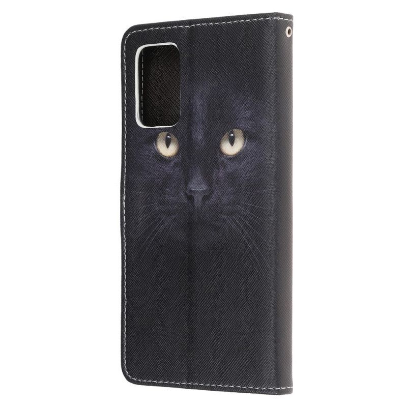 Housse Samsung Galaxy Note 20 Yeux De Chat Noir À Lanière