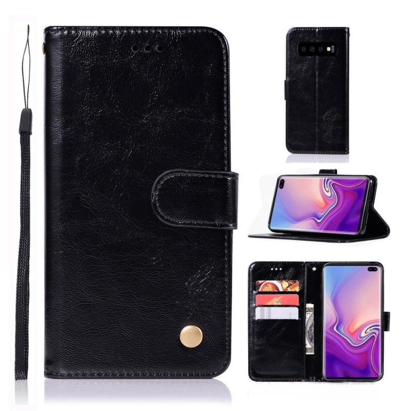 Étui Housse Samsung Galaxy S10 Plus Effet Cuir Vintage À Lanière