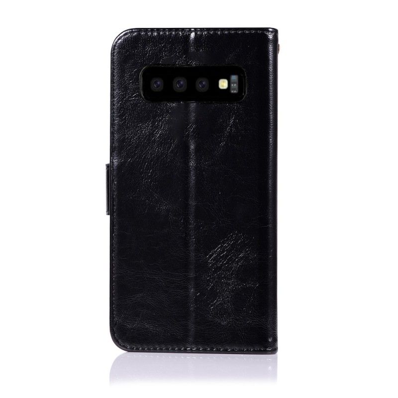 Étui Housse Samsung Galaxy S10 Plus Effet Cuir Vintage À Lanière