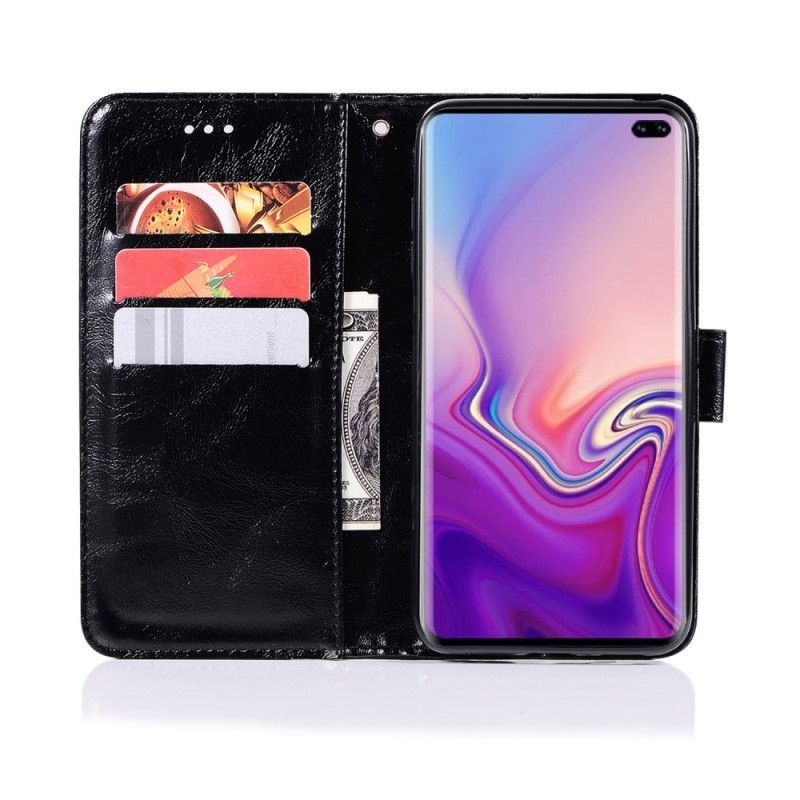 Étui Housse Samsung Galaxy S10 Plus Effet Cuir Vintage À Lanière