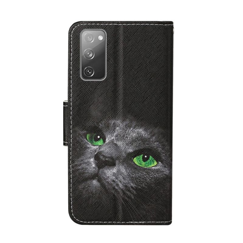 Housse Samsung Galaxy S20 Fe Chat Aux Yeux Verts Avec Lanière