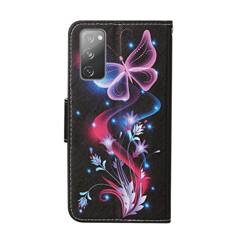 Étui Housse Samsung Galaxy S20 Fe Papillons Et Lanière