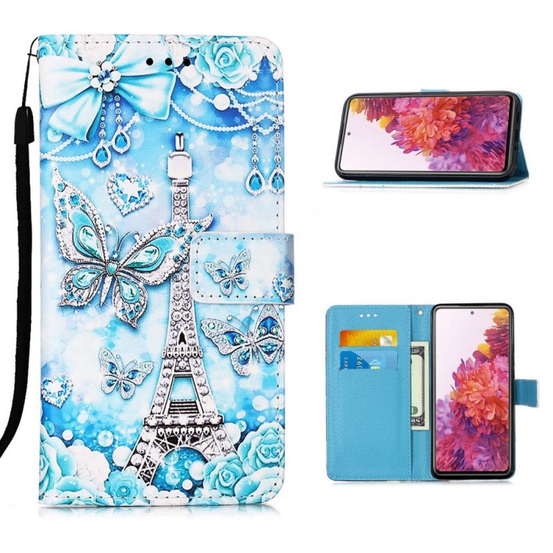 Housse Samsung Galaxy S20 Fe Tour Eiffel Papillons À Lanière