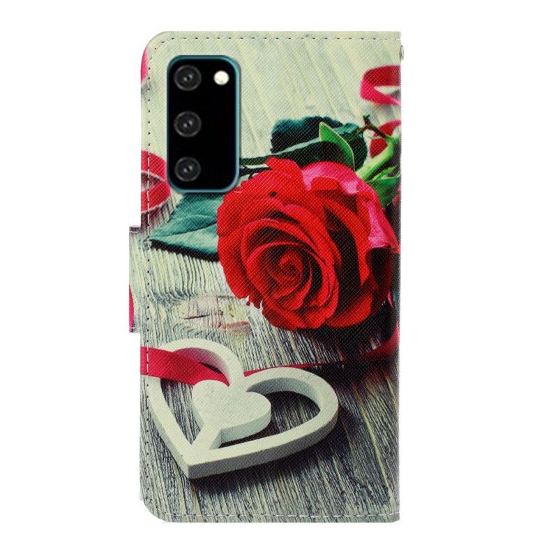 Étui Housse Samsung Galaxy S20 Rose Romantique À Lanière