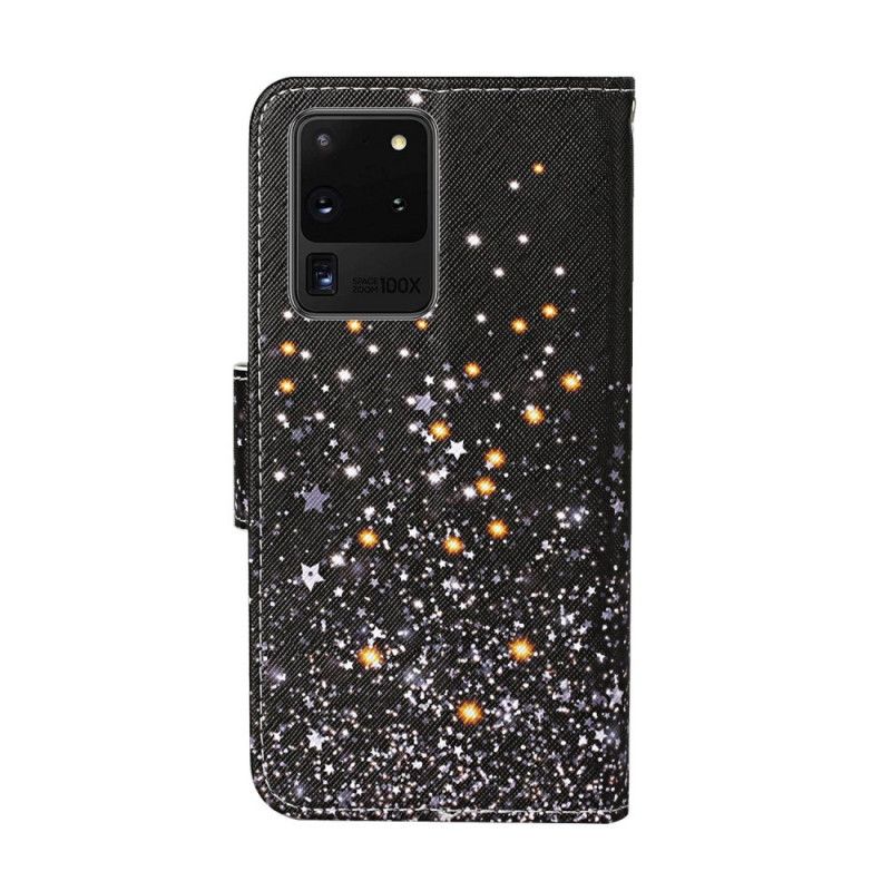 Housse Samsung Galaxy S20 Ultra Étoiles Et Paillettes Avec Lanière