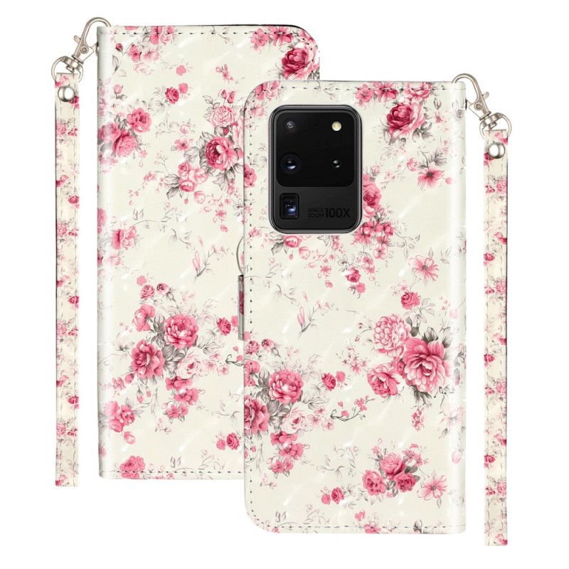 Housse Samsung Galaxy S20 Ultra Fleurs Light Spots À Lanière