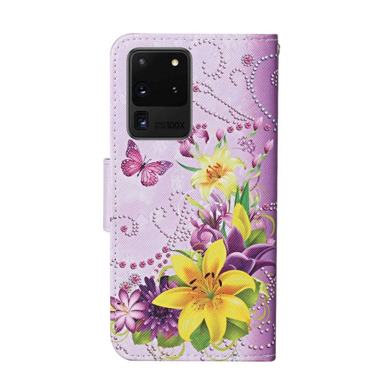 Housse Samsung Galaxy S20 Ultra Fleurs Magistrales Avec Lanière