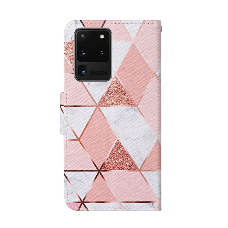 Housse Samsung Galaxy S20 Ultra Marbre Et Paillettes Avec Lanière