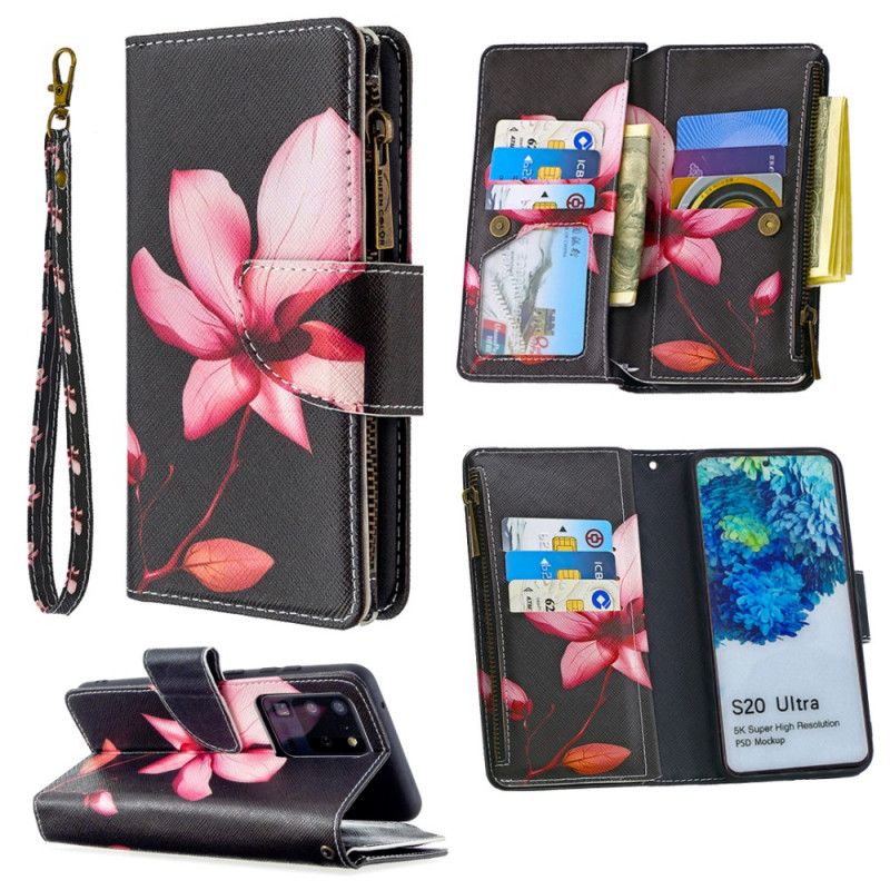 Housse Samsung Galaxy S20 Ultra Poche Zippée Fleur