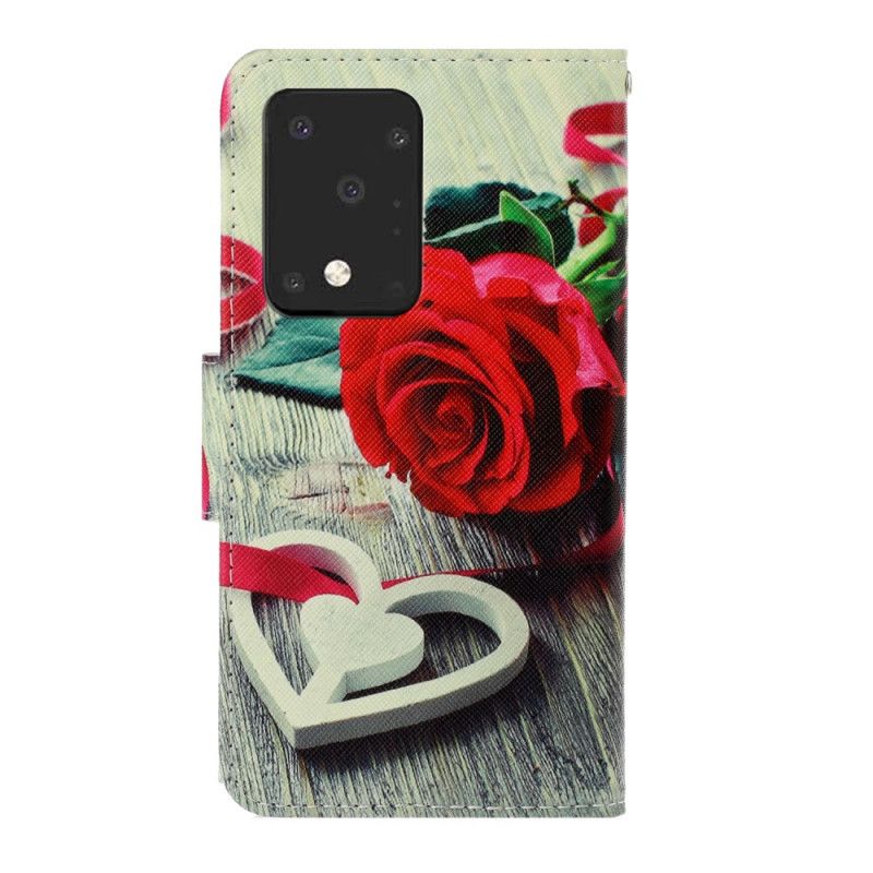 Étui Housse Samsung Galaxy S20 Ultra Rose Romantique À Lanière