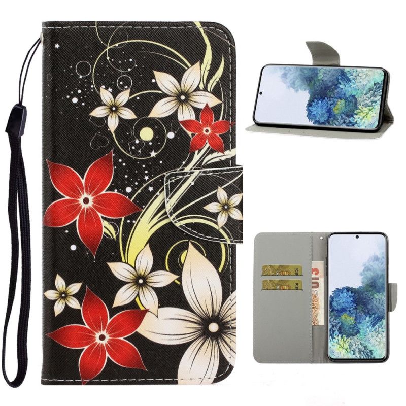 Housse Samsung Galaxy S21 5g Fleurs Colorées À Lanière