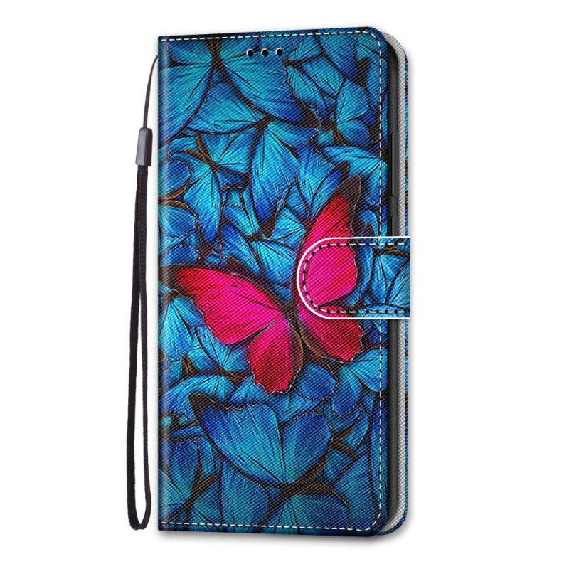 Housse Samsung Galaxy S21 5g Papillon Rouge Sur Fond Bleu