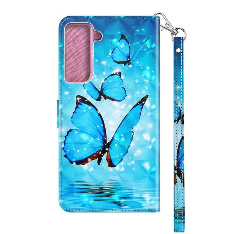 Housse Samsung Galaxy S21 5g Papillons Bleus Volants