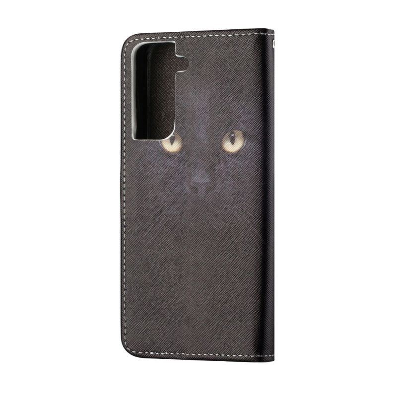 Housse Samsung Galaxy S21 5g Yeux De Chat Noir À Lanière