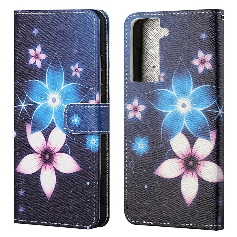 Housse Samsung Galaxy S21 FE Fleurs Lunaires À Lanière