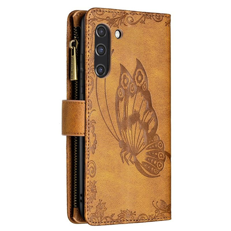 Housse Samsung Galaxy S21 FE Papillon Baroque Poche Zippée