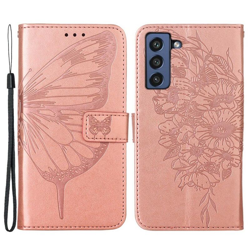 Housse Samsung Galaxy S21 FE Papillon Design Avec Lanière