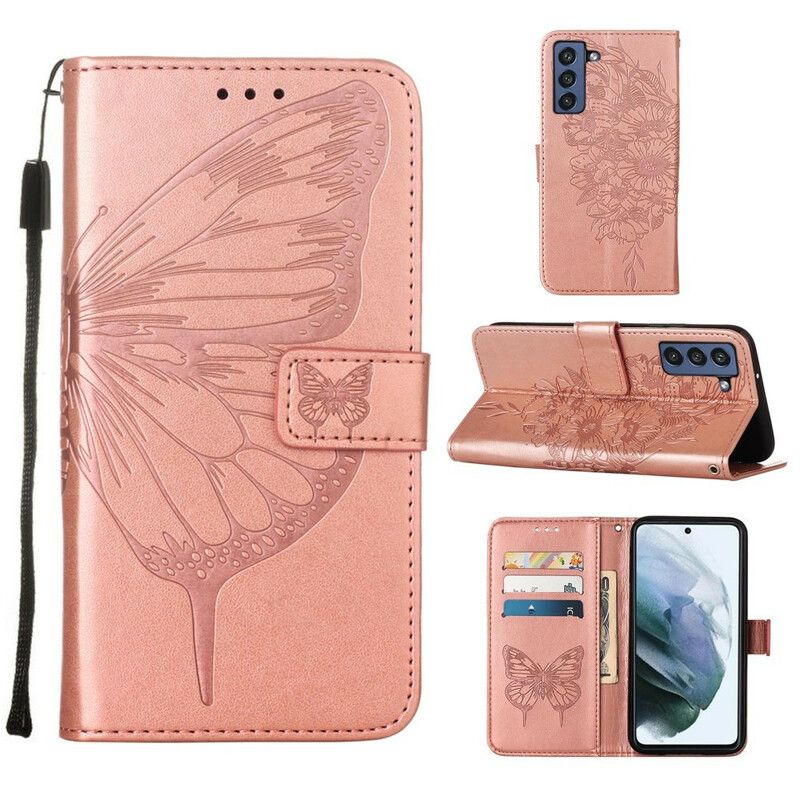 Housse Samsung Galaxy S21 FE Papillon Design Avec Lanière