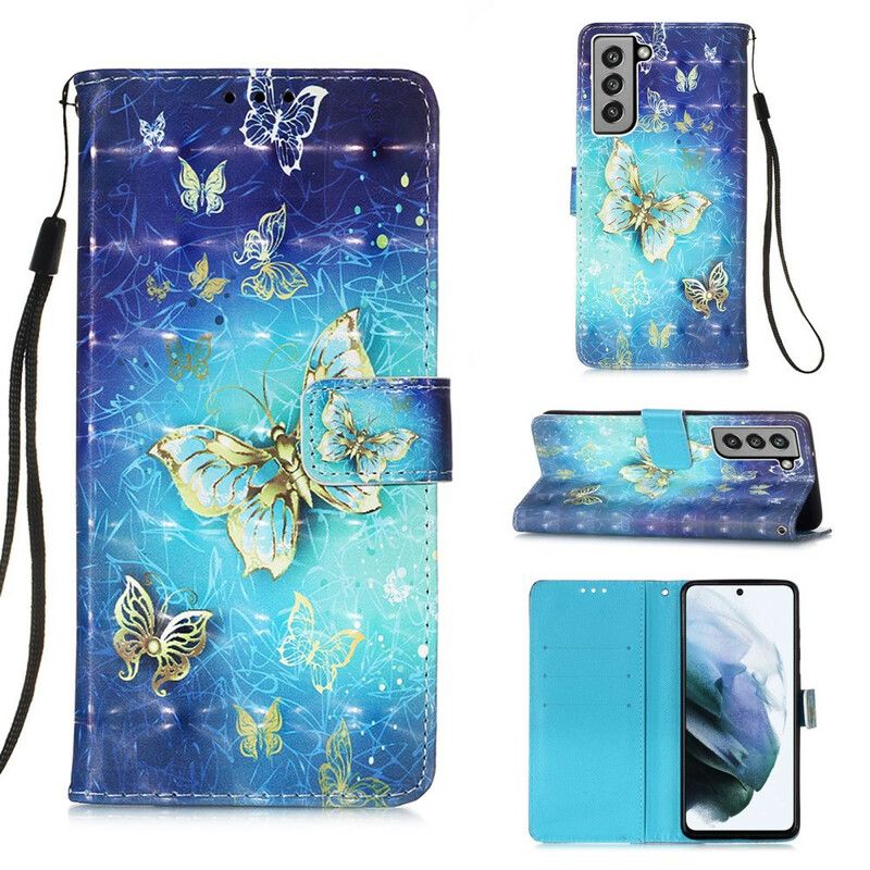 Housse Samsung Galaxy S21 FE Papillons Dorés