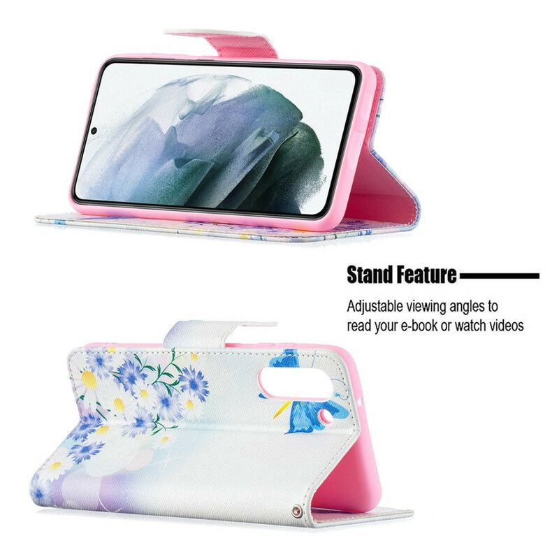 Housse Samsung Galaxy S21 FE Papillons Et Fleurs Peints