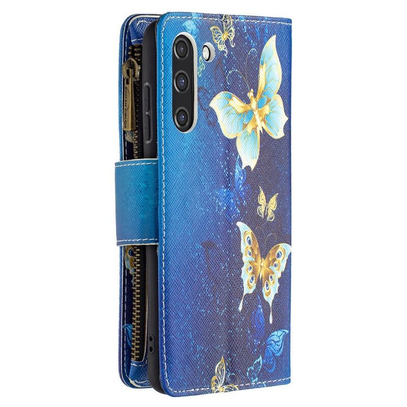 Housse Samsung Galaxy S21 FE Poche Zippée Papillons Papillons