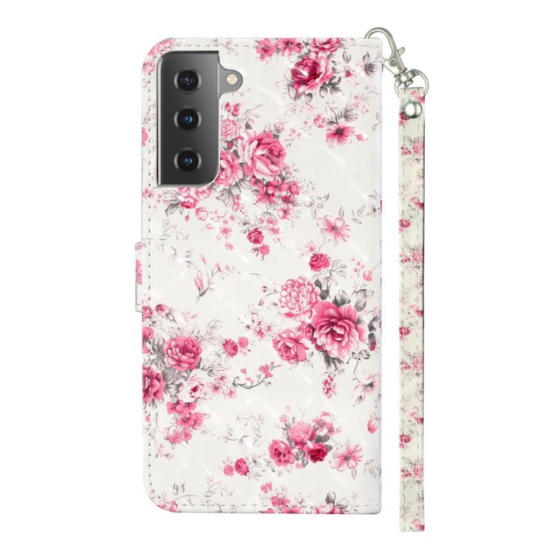 Housse Samsung Galaxy S21 Plus 5g Fleurs Light Spots À Lanière
