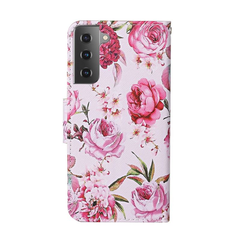 Housse Samsung Galaxy S21 Plus 5g Fleurs Magistrales Avec Lanière
