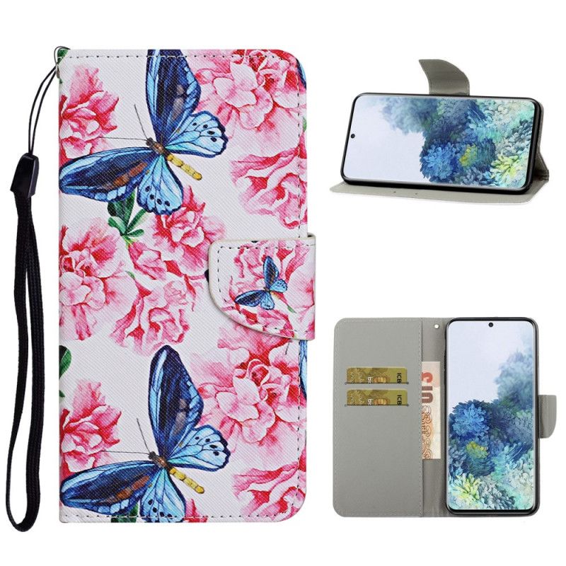 Housse Samsung Galaxy S21 Plus 5g Papillons Floraux Lanière