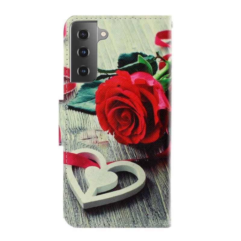 Housse Samsung Galaxy S21 Plus 5g Rose Romantique À Lanière